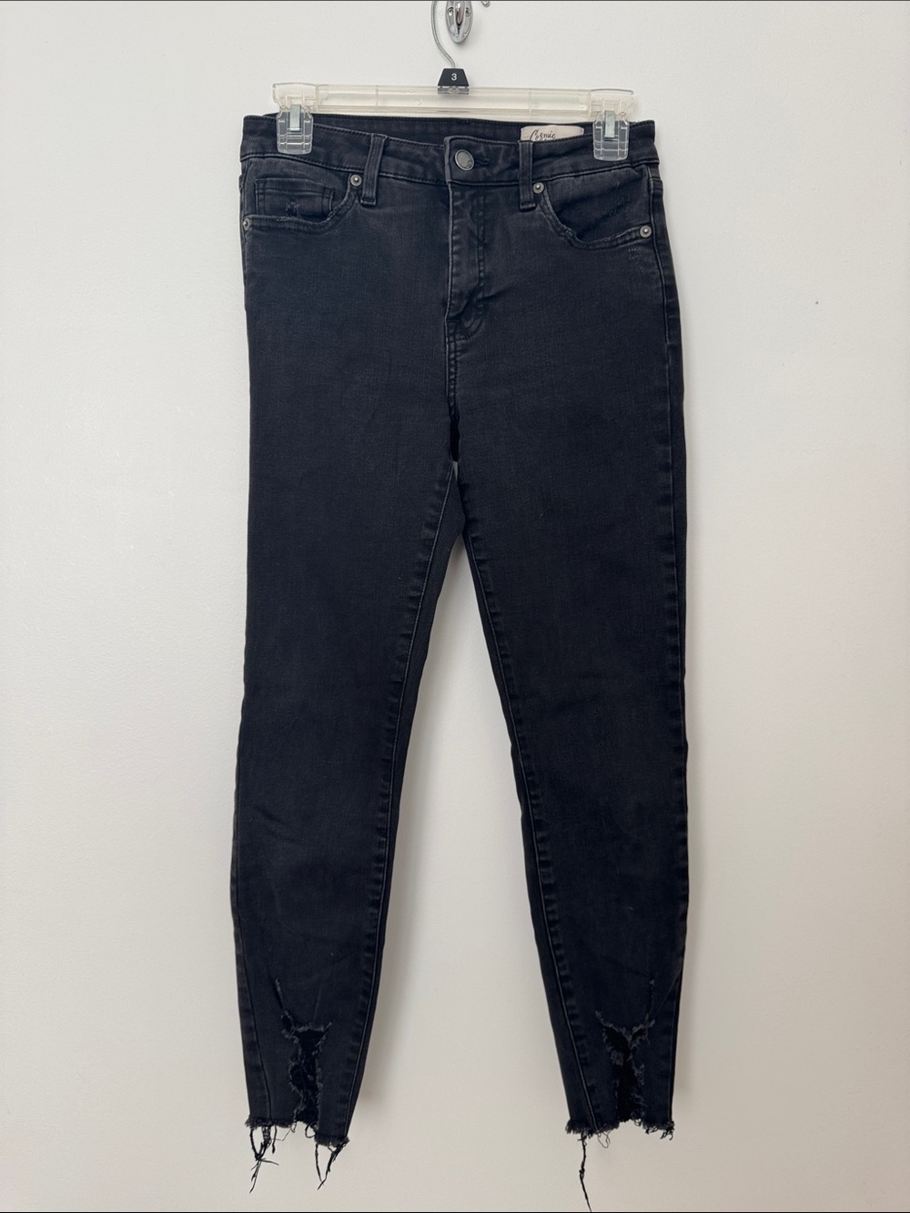 Cosmic Blue Love Women’s Black Skinny Jeans with Distressed Hem